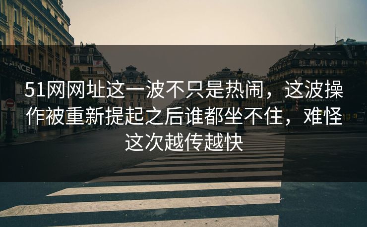 51网网址这一波不只是热闹,这波操作被重新提起之后谁都坐不住,难怪这次越传越快